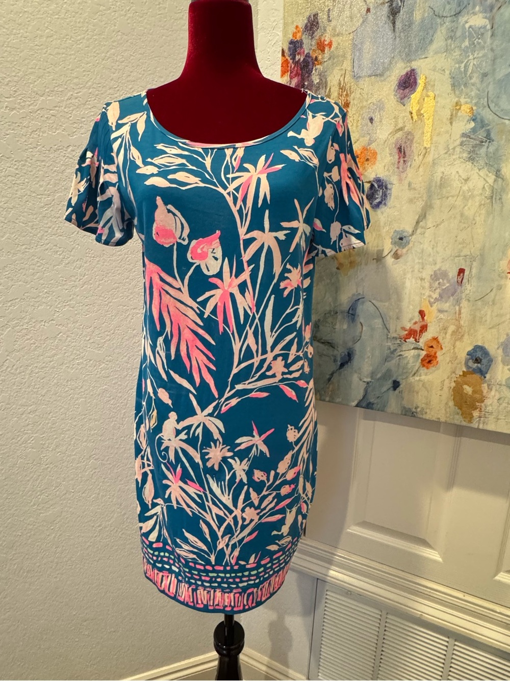 Lilly Pulitzer Sz M Marah Dress Tidal Wave It’s Prime Time Teal & Pink Tropical - Picture 2 of 11